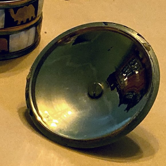 Elephant Trinket Box Mini Storage Jewelry Box Mother of Pearl Round Checkered - Picture 6 of 7